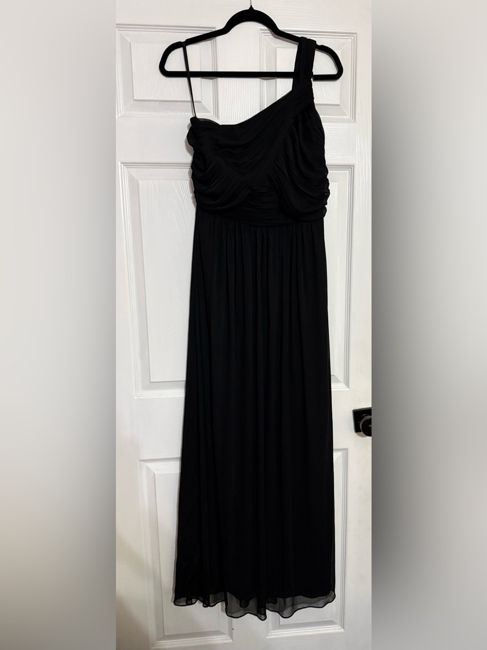 ALFRED SUNG Black One-Shoulder Ruched Maxi Dress